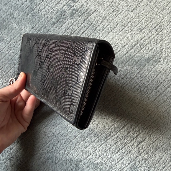 Gucci Carbon Fiber Long Wallet Black Checkbook Style w/ original dust bag & box - Picture 9 of 15